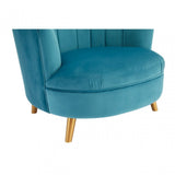 Orlina Blue Velvet Chair with Gold Wood Legs, Birchwood, Foam, Wood, Blue