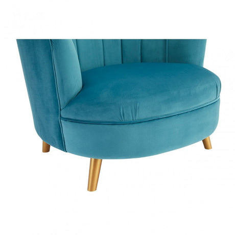 Orlina Blue Velvet Chair with Gold Wood Legs, Birchwood, Foam, Wood, Blue