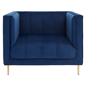 Otylia Deep Blue Velvet Armchair, Foam, Wood, Blue