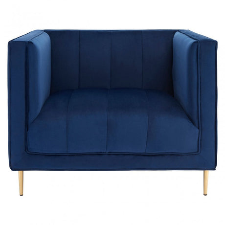 Otylia Deep Blue Velvet Armchair, Foam, Wood, Blue