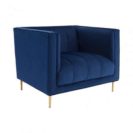 Otylia Deep Blue Velvet Armchair, Foam, Wood, Blue