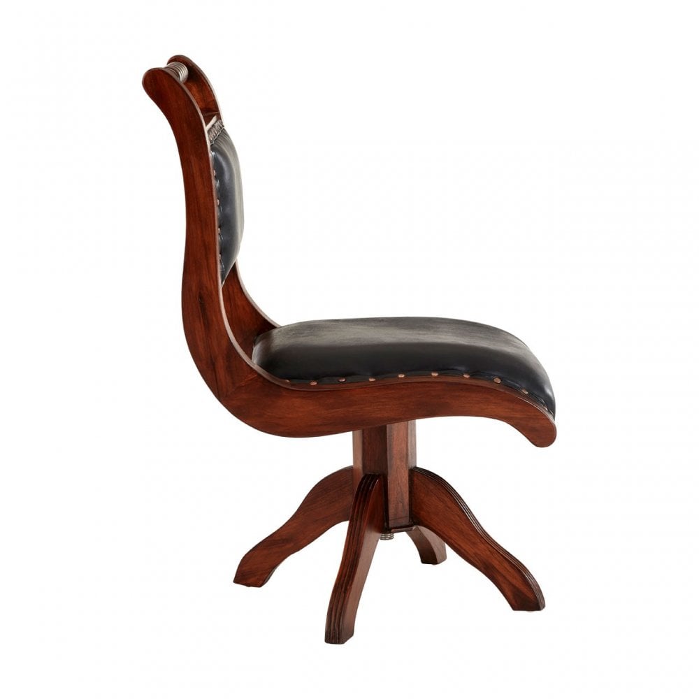 Toby Genuine Black Leather Swivel Chair, Leather, Teak, Black