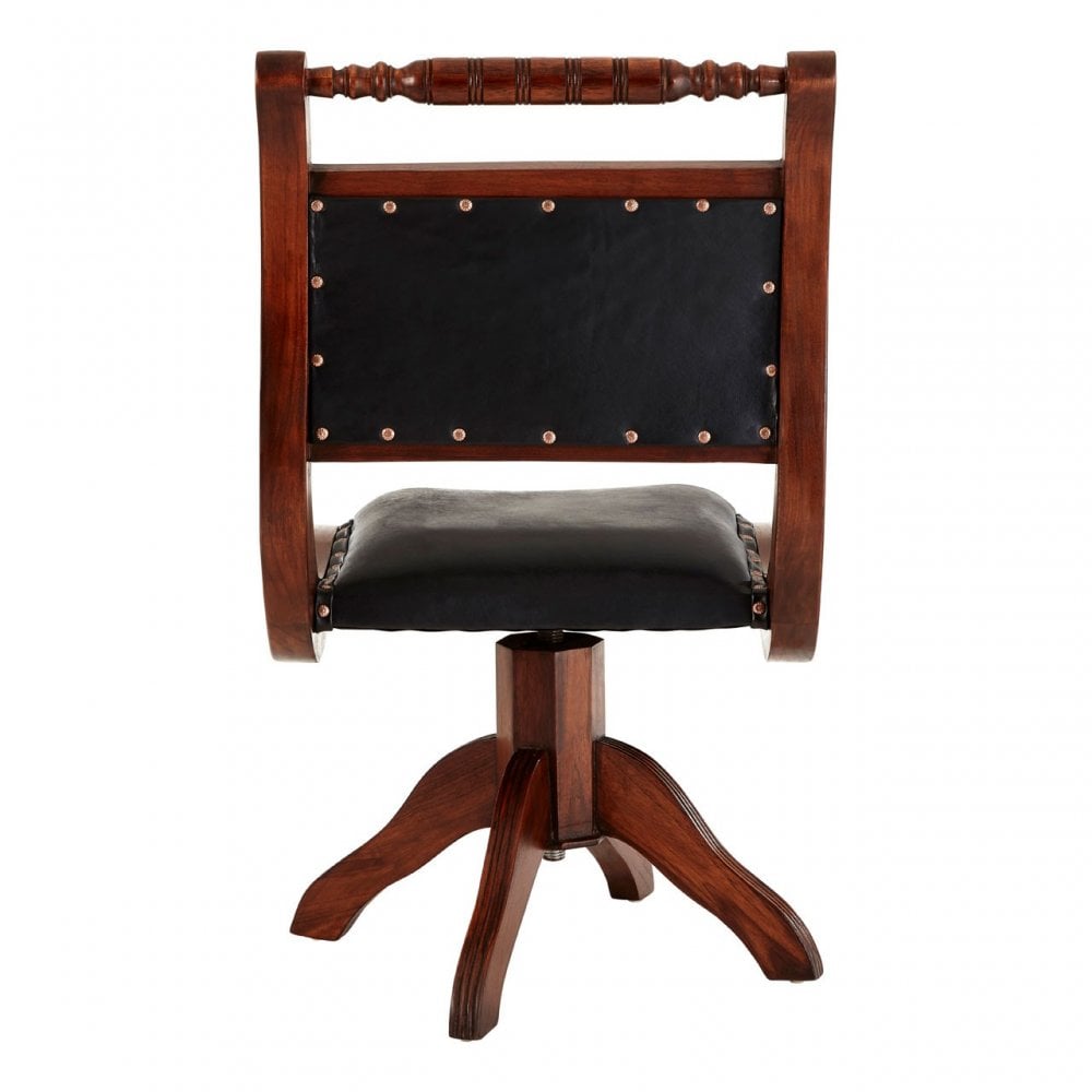Toby Genuine Black Leather Swivel Chair, Leather, Teak, Black