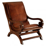 Toby Chair with Footstool, Leather, Teak, Brown