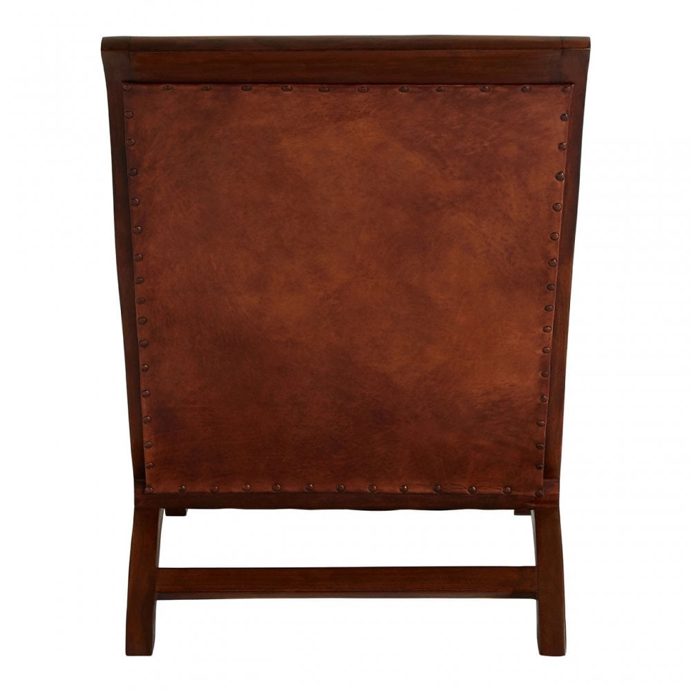 Toby Chair with Footstool, Leather, Teak, Brown