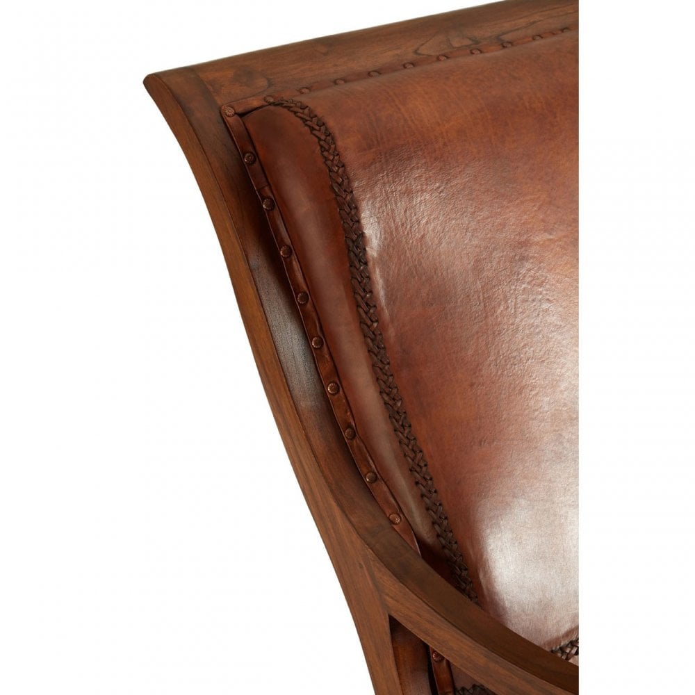 Toby Chair with Footstool, Leather, Teak, Brown