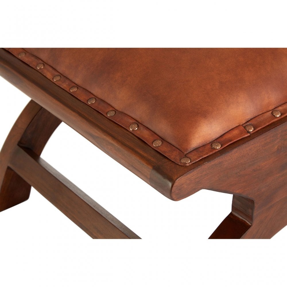 Toby Chair with Footstool, Leather, Teak, Brown