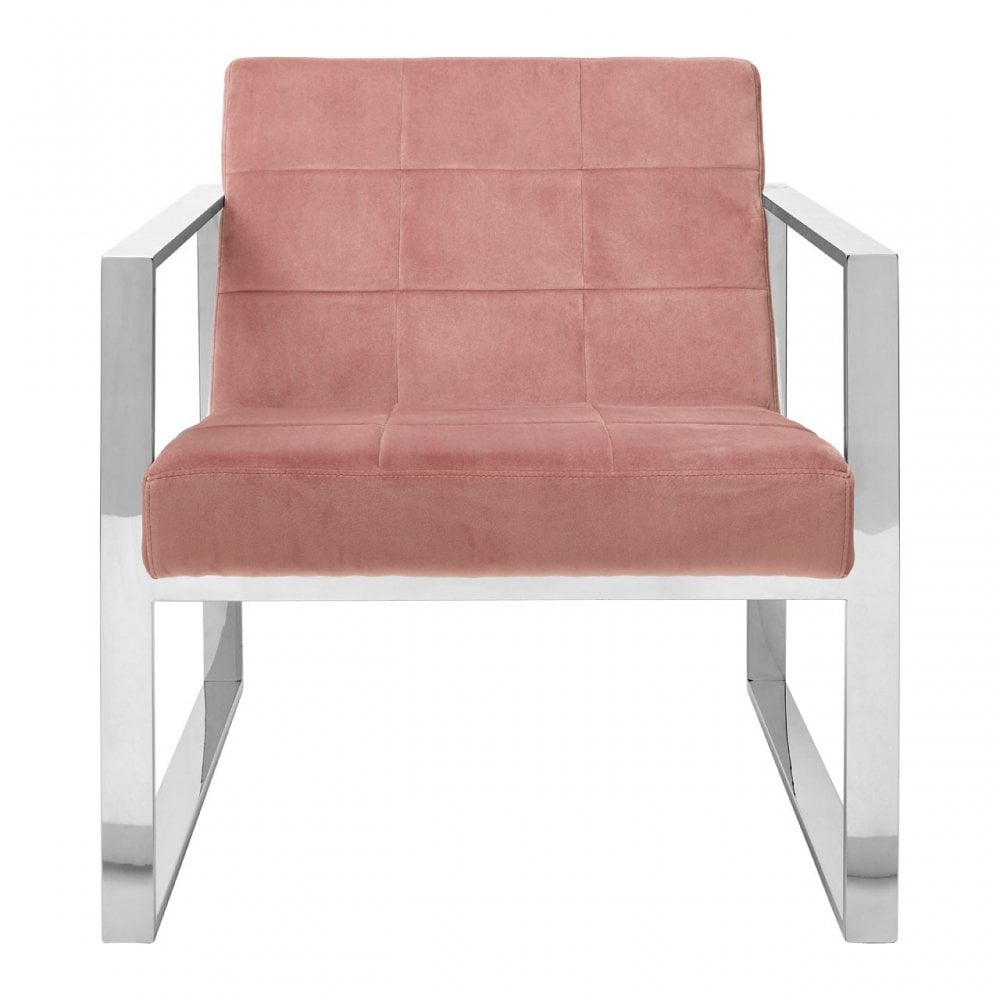 Chiqui Pink Velvet Cocktail Chair, Stainless Steel, Pink