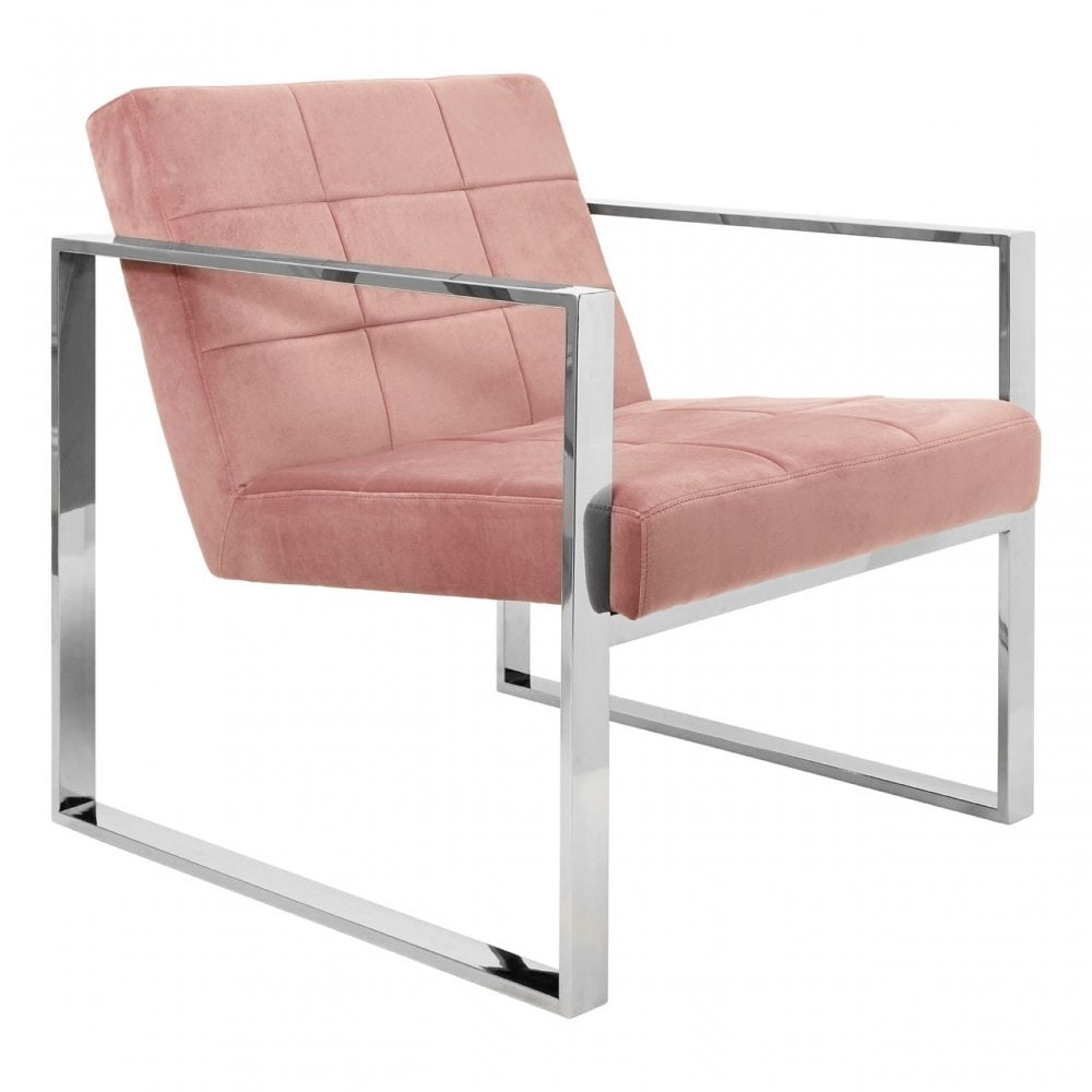 Chiqui Pink Velvet Cocktail Chair, Stainless Steel, Pink