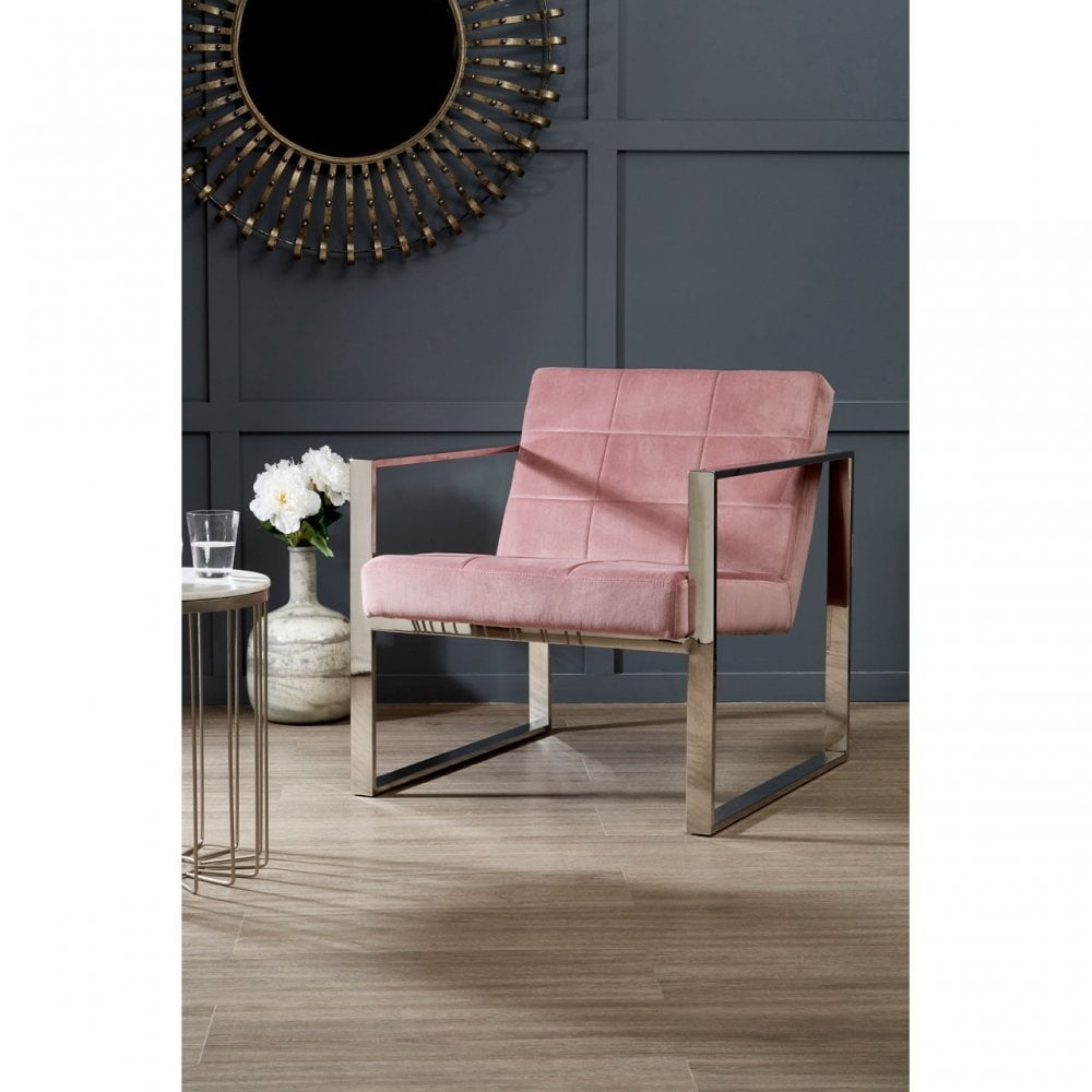 Chiqui Pink Velvet Cocktail Chair, Stainless Steel, Pink
