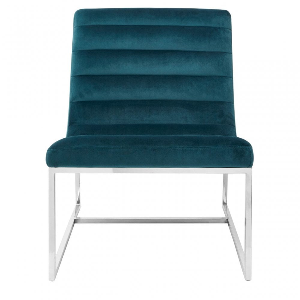 Chiqui Teal Velvet Curved Cocktail Chair, Stainless Steel, Teal