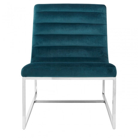 Chiqui Teal Velvet Curved Cocktail Chair, Stainless Steel, Teal