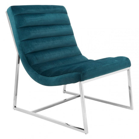 Chiqui Teal Velvet Curved Cocktail Chair, Stainless Steel, Teal