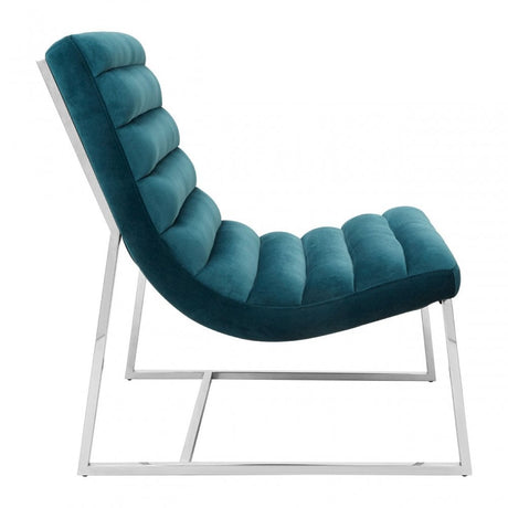 Chiqui Teal Velvet Curved Cocktail Chair, Stainless Steel, Teal