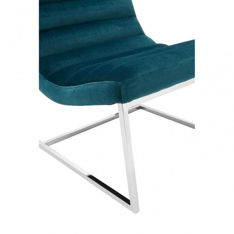 Chiqui Teal Velvet Curved Cocktail Chair, Stainless Steel, Teal