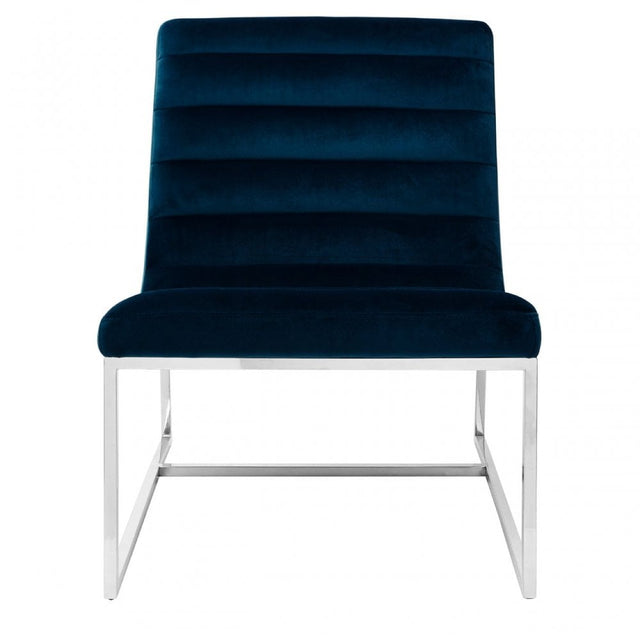 Chiqui Midnight Velvet Cocktail Chair, Stainless Steel, Blue