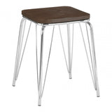 District Chrome Metal / Elm Small Wood Stool, Chromed Elm Wood, Silver