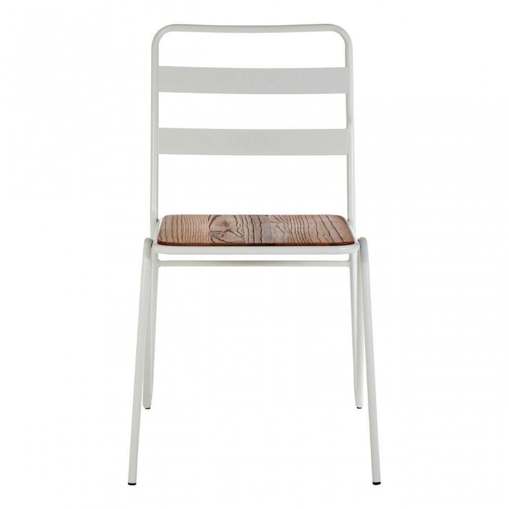 Brock White Metal and Elm Wood Chair, Metal, White