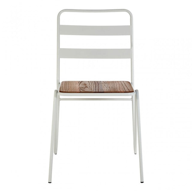 Brock White Metal and Elm Wood Chair, Metal, White