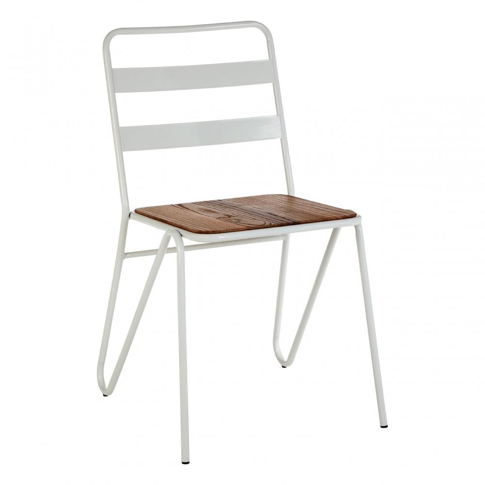 Brock White Metal and Elm Wood Chair, Metal, White