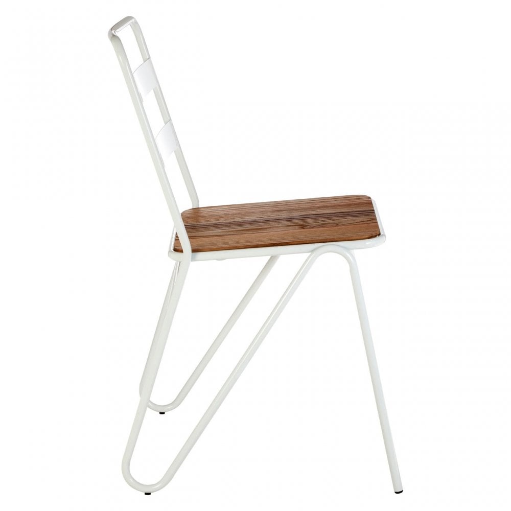 Brock White Metal and Elm Wood Chair, Metal, White