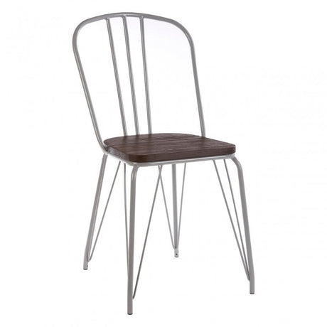 Brock Grey Metal and Elm Wood Chair, Elm Wood, Grey