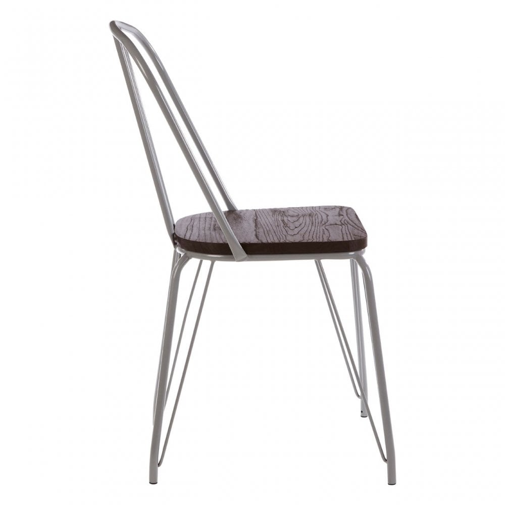 Brock Grey Metal and Elm Wood Chair, Elm Wood, Grey