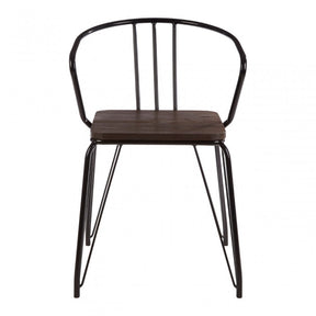 Brock Black Metal and Elm Wood Arm Chair, Elm Wood, Black