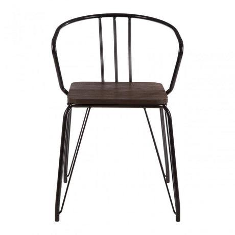 Brock Black Metal and Elm Wood Arm Chair, Elm Wood, Black
