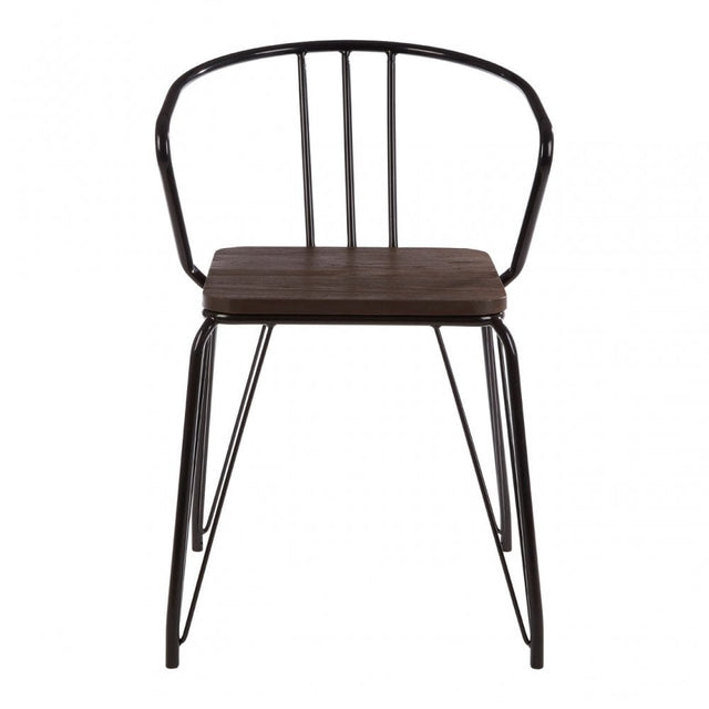 Brock Black Metal and Elm Wood Arm Chair, Elm Wood, Black