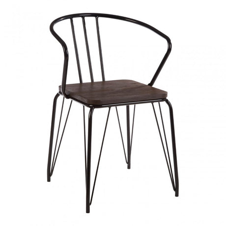 Brock Black Metal and Elm Wood Arm Chair, Elm Wood, Black