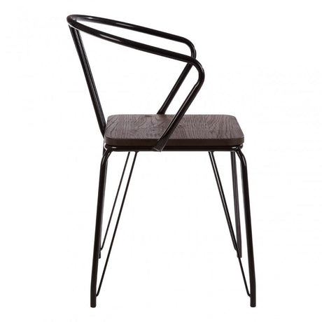 Brock Black Metal and Elm Wood Arm Chair, Elm Wood, Black
