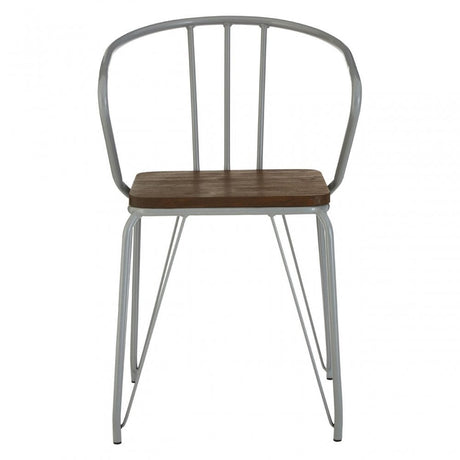 Brock Grey Metal and Elm Wood Arm Chair, Elm Wood