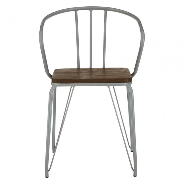Brock Grey Metal and Elm Wood Arm Chair, Elm Wood