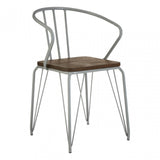 Brock Grey Metal and Elm Wood Arm Chair, Elm Wood