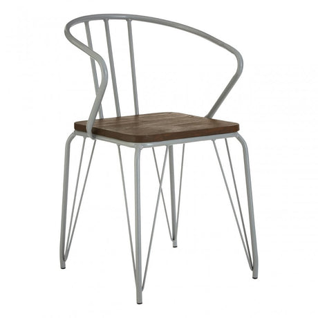 Brock Grey Metal and Elm Wood Arm Chair, Elm Wood