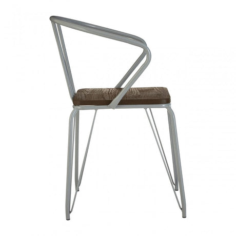 Brock Grey Metal and Elm Wood Arm Chair, Elm Wood