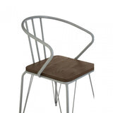 Brock Grey Metal and Elm Wood Arm Chair, Elm Wood