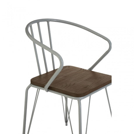 Brock Grey Metal and Elm Wood Arm Chair, Elm Wood