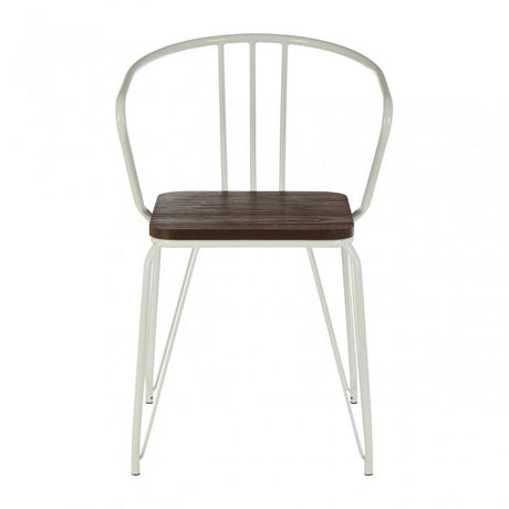 Brock White Metal and Elm Wood Arm Chair, Elm Wood, White