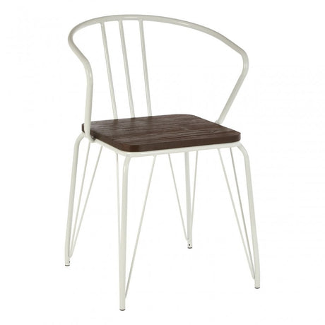 Brock White Metal and Elm Wood Arm Chair, Elm Wood, White