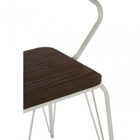 Brock White Metal and Elm Wood Arm Chair, Elm Wood, White