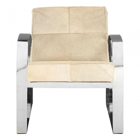 Tuskin Chair with Steel Legs, Leather, Stainless Steel, Cream