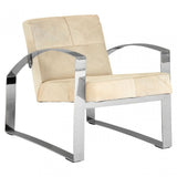 Tuskin Chair with Steel Legs, Leather, Stainless Steel, Cream