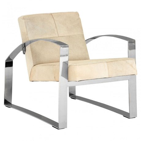 Tuskin Chair with Steel Legs, Leather, Stainless Steel, Cream