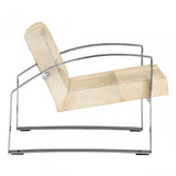 Tuskin Chair with Steel Legs, Leather, Stainless Steel, Cream