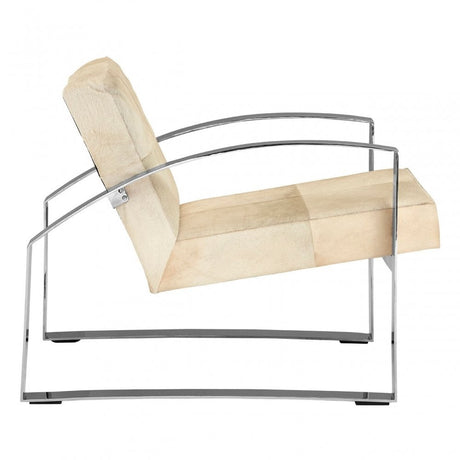 Tuskin Chair with Steel Legs, Leather, Stainless Steel, Cream
