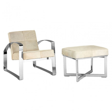 Tuskin Chair with Steel Legs, Leather, Stainless Steel, Cream