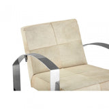 Tuskin Chair with Steel Legs, Leather, Stainless Steel, Cream