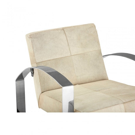 Tuskin Chair with Steel Legs, Leather, Stainless Steel, Cream